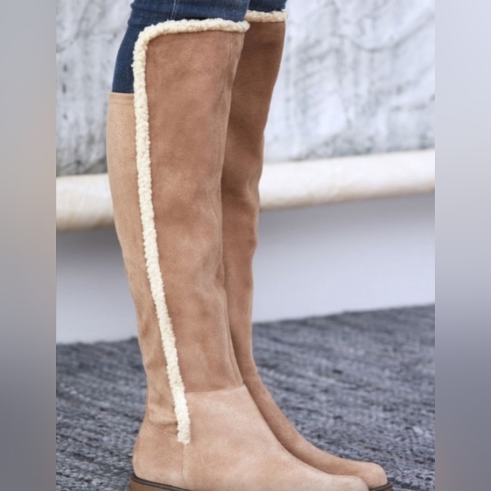 NWOT . Sole Society Juno Taupe 9.5 over the knee boots sherling sherpa accent.